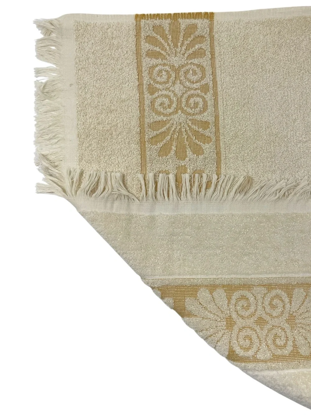 Vintage Cannon Monticello Bath Towel Cream Gold Sculpted Fringed 70s MCM